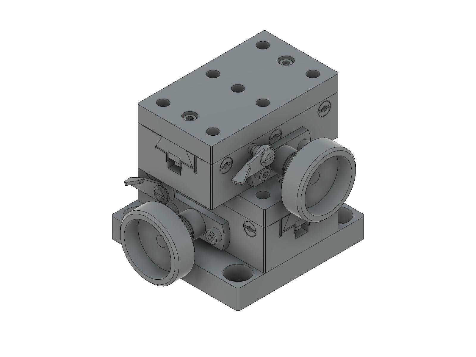 Stolik XY 38X65mm z łożyskiem w kształcie wrzeciona, mosiężny, napęd zębaty, +/-15mm, gwinty 1/4-20 — zdjęcie produktu, nr katalogowy TAR-38652UU