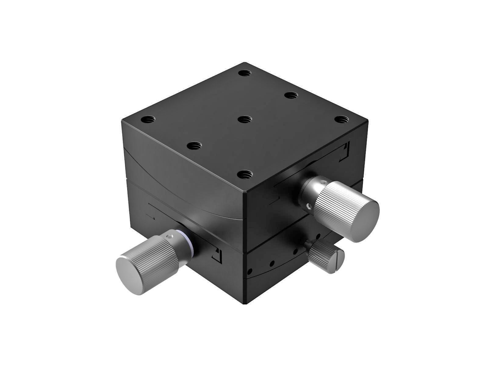 Goniometr 65X65mm, mosiężny wpust, 2-osiowy, +/-20°, wysokość osi 50mm, przekładnia ślimakowa, gwint 1/4-20 — zdjęcie produktu, nr katalogowy GOH-65B50UU