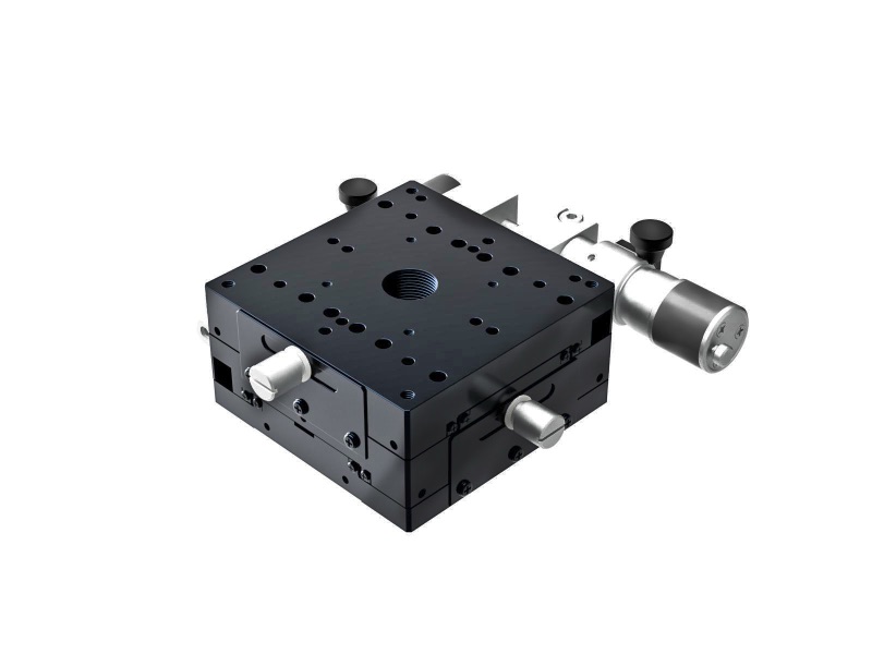 Łożysko krzyżowo-rolkowe 80X80mm, aluminiowe, stolik XY, boczny mikrometr śrubowy submikronowy, +/-7.5mm, gwinty M4, prawoskrętne — zdjęcie produktu, nr katalogowy TAM-802SRWP