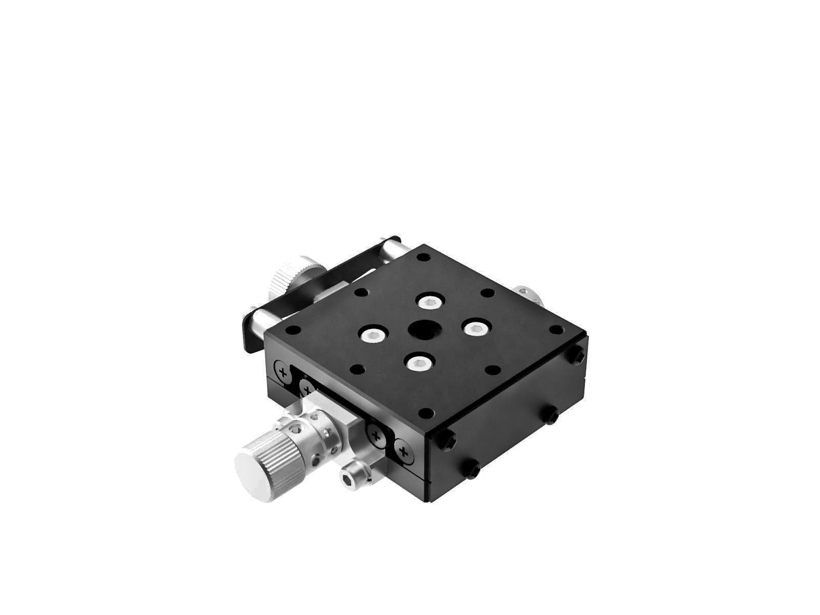 Goniometr 40X40mm, łożyska EXC, 1-osiowy, +/-6 stopni, wysokość osi 75mm, praworęczny, przekładnia ślimakowa, gwint 6-32 — zdjęcie produktu, nr katalogowy GOHT-40A75BRUU