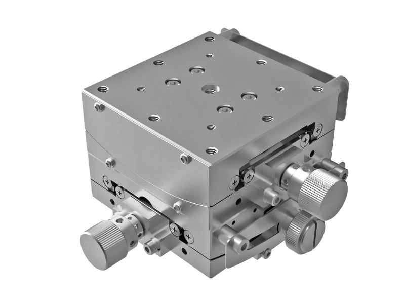 Goniometr 60X60mm z niklowaniem, łożyska EXC, 2-osiowy, +/-15 stopni, 60mm wysokość osi, przekładnia ślimakowa, M4 gwint — zdjęcie produktu, nr katalogowy GOHT-60B60