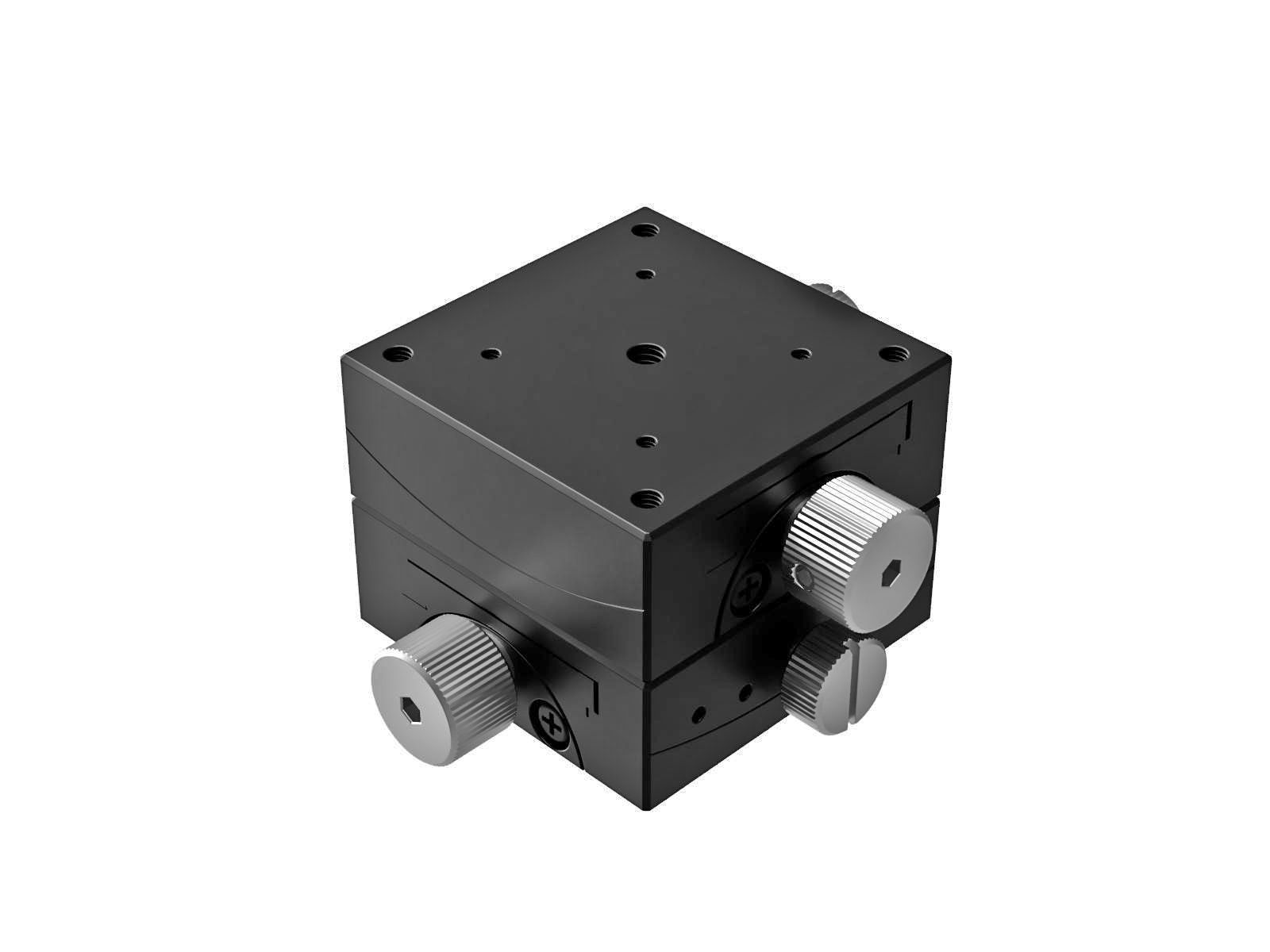 Goniometr 40X40mm, mosiężny wpust, 2-osiowy, +/-20 stopni, wysokość osi 35mm, przekładnia ślimakowa, gwint 6-32 — zdjęcie produktu, nr katalogowy GOH-40B35UU