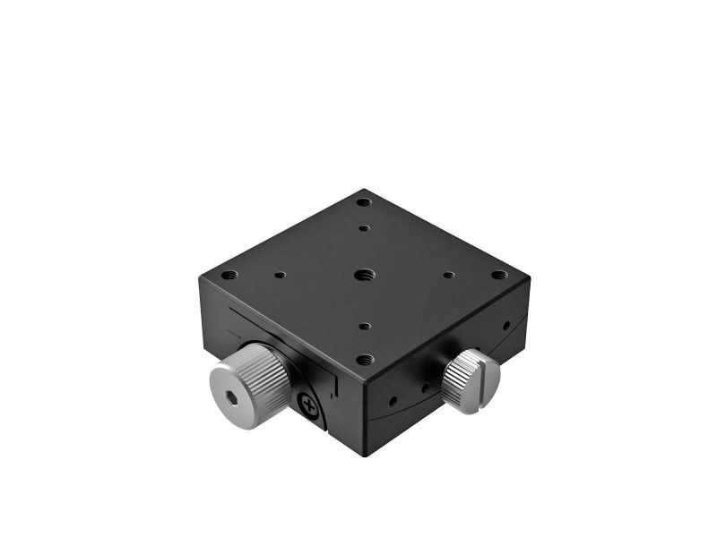 Goniometr 40X40mm, mosiężny wpust, 1-osiowy, +/-20 stopni, 35mm wysokość osi, przekładnia ślimakowa, gwint M3 — zdjęcie produktu, nr katalogowy GOH-40A35