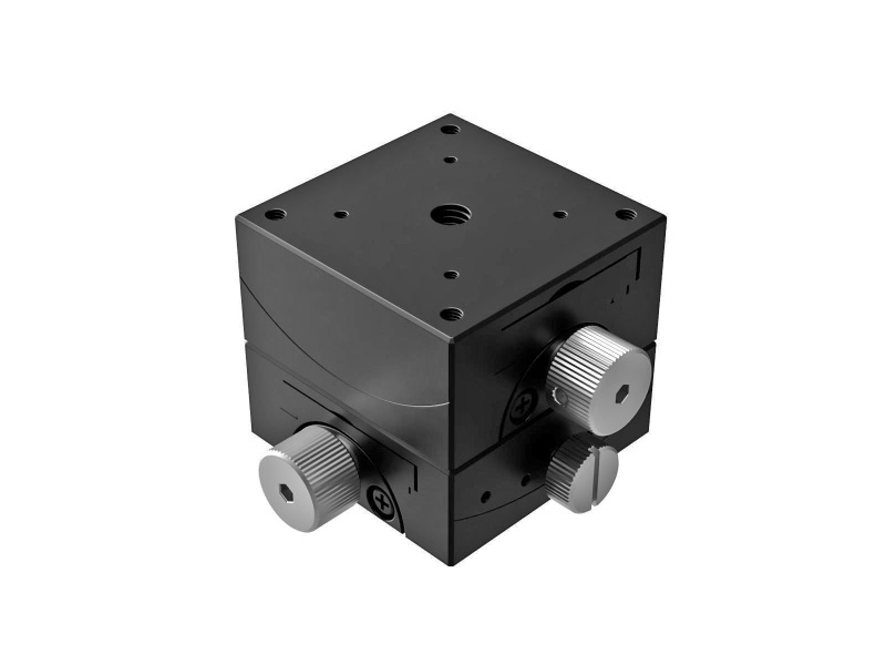 Goniometr 40X40mm, mosiężny wpust, 2-osiowy, +/-20 stopni, wysokość osi 15mm, przekładnia ślimakowa, gwint M3 — zdjęcie produktu, nr katalogowy GOH-40B15