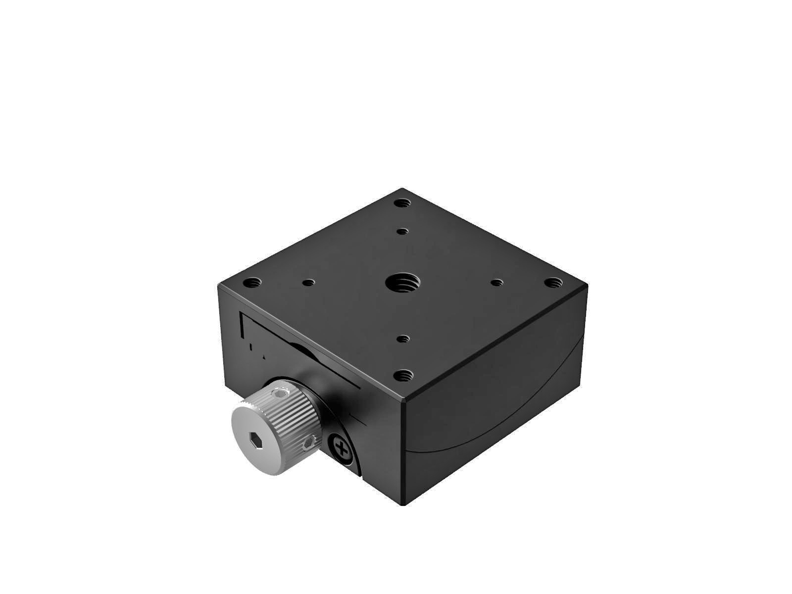 Goniometr 40X40mm, mosiężny wpust, 1-osiowy, +/-20 stopni, 15mm wysokość osi, praworęczny, przekładnia ślimakowa, gwint M3 — zdjęcie produktu, nr katalogowy GOH-40A15R