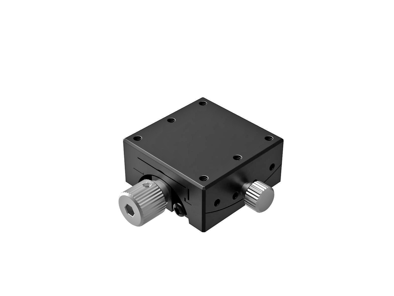 Goniometr 25X25mm, mosiężny wpust, 1-osiowy, +/-20 stopni, 18mm wysokość osi, przekładnia ślimakowa, gwint M2 — zdjęcie produktu, nr katalogowy GOH-25A18