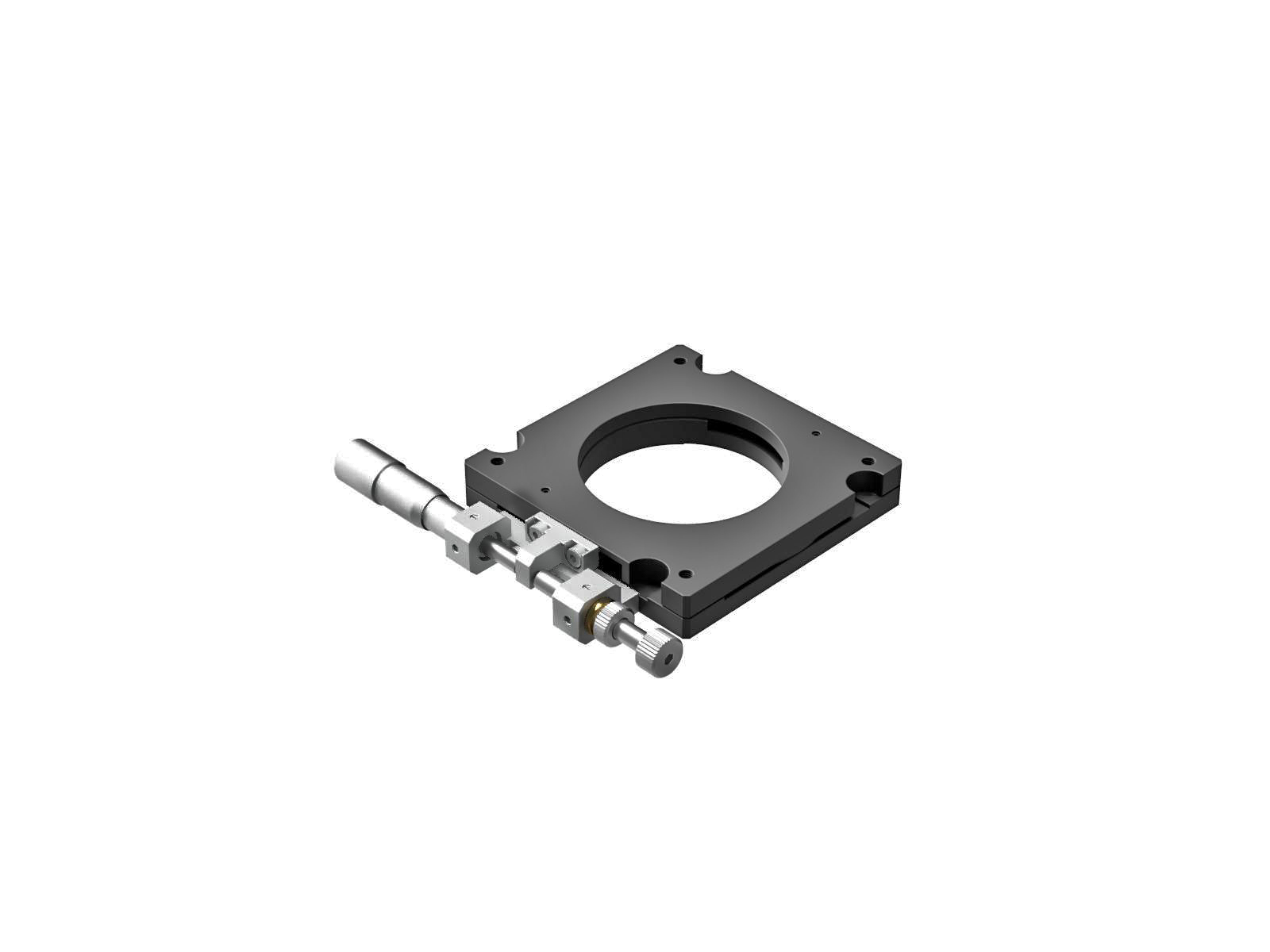Stolik obrotowy z łożyskiem EXC, stalowy, kwadrat 60x60mm, precyzyjna regulacja +/-10°, napęd mikrometryczny prawoskrętny, gwinty M4 — zdjęcie produktu, nr katalogowy KSPT-606MRH
