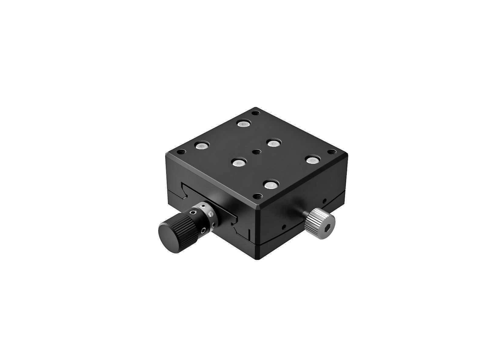 Goniometr 40X40mm, mosiężny z rowkiem V, 1-osiowy, +/-4°, wysokość osi 100mm, przekładnia ślimakowa, gwint M4 — zdjęcie produktu, nr katalogowy GOHB-40A100