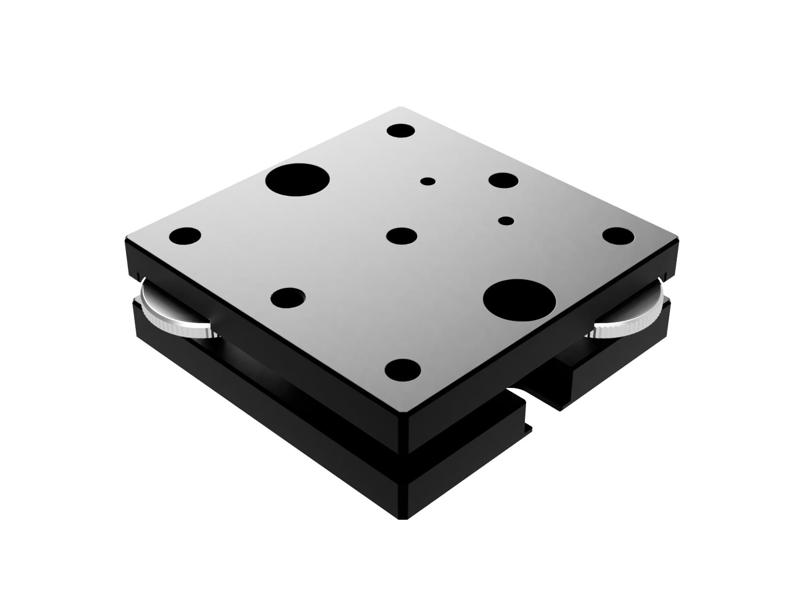 65X65mm, 2-osiowa kinematyczna platforma nachylająca, aluminium, regulacja pokrętłem krawędziowym, +/-2 stopnie, gwinty 1/4-20 — zdjęcie produktu, nr katalogowy AIS-65BUU