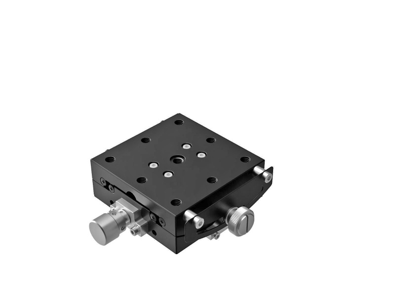 Goniometr 65X65mm, łożyska EXC, 1-osiowy, +/-20 stopni, wysokość osi 50mm, przekładnia ślimakowa, gwint M6 — zdjęcie produktu, nr katalogowy GOHT-65A50B-M6