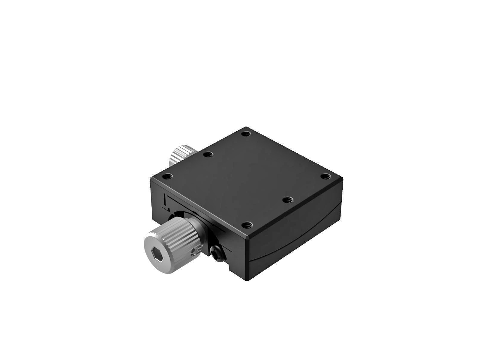 Goniometr 25X25mm, mosiężny wpust, 1-osiowy, +/-15 stopni, 30mm wysokość osi, praworęczny, przekładnia ślimakowa, gwint M2 — zdjęcie produktu, nr katalogowy GOH-25A30R