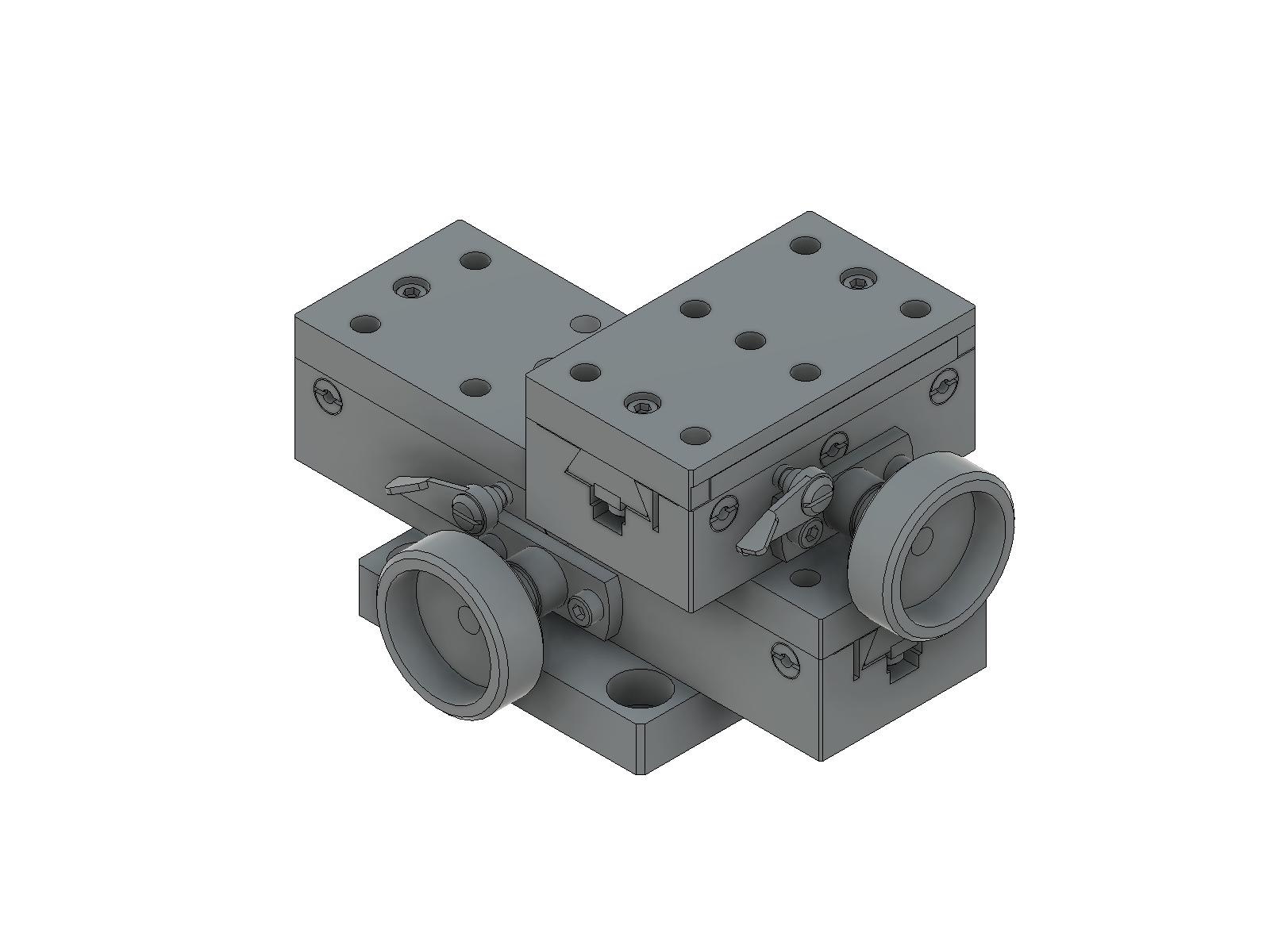 Stolik XY 38X120mm z łożyskiem w kształcie wrzeciona, mosiężny, napęd zębaty, +/-15mm, gwinty 1/4-20 — zdjęcie produktu, nr katalogowy TAR-381202UU