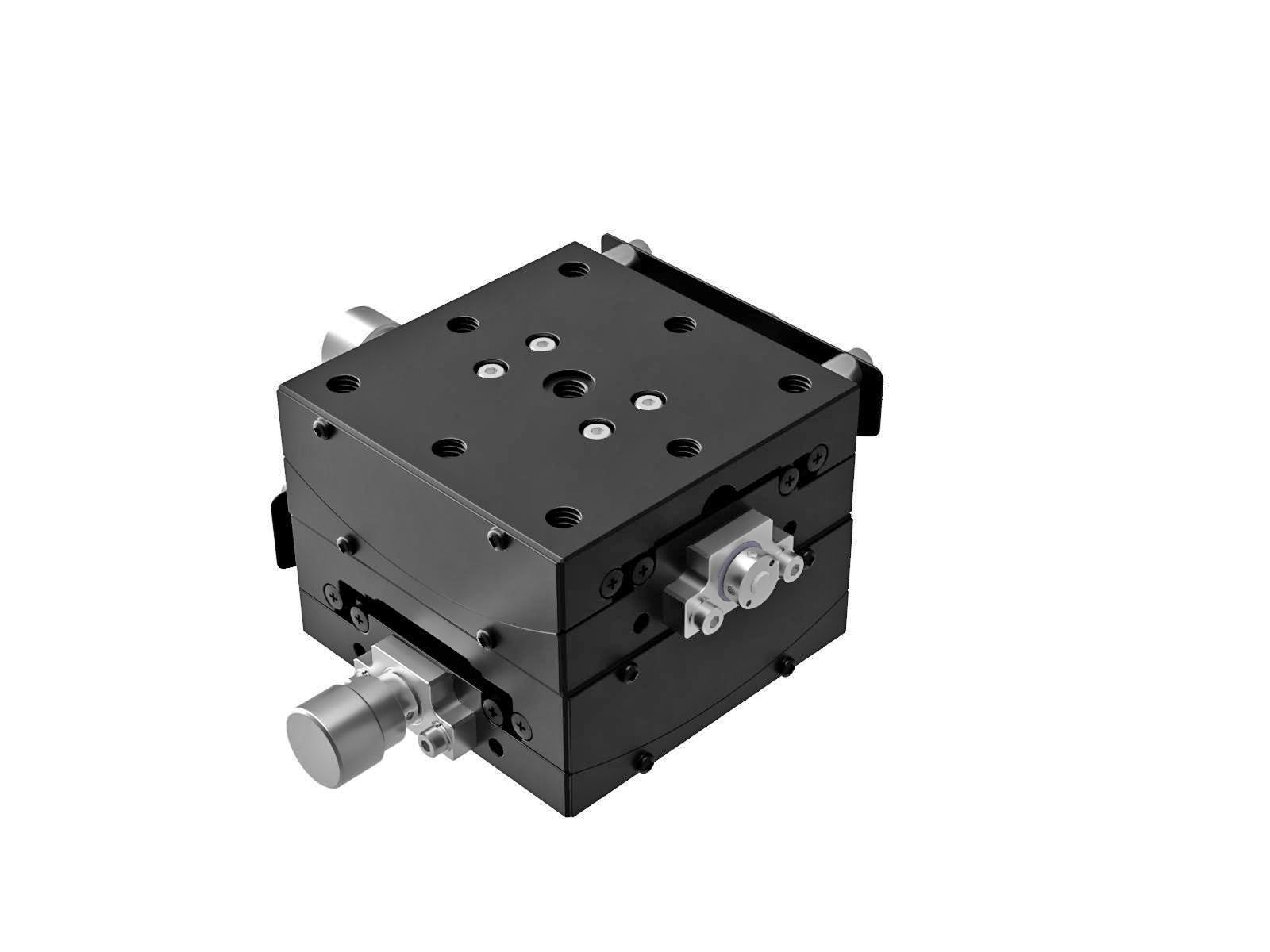 Goniometr 65X65mm, łożyska EXC, 2-osiowy, +/-20 stopni, wysokość osi 50mm, praworęczny, przekładnia ślimakowa, gwint 1/4-20 — zdjęcie produktu, nr katalogowy GOHT-65B50BRUU