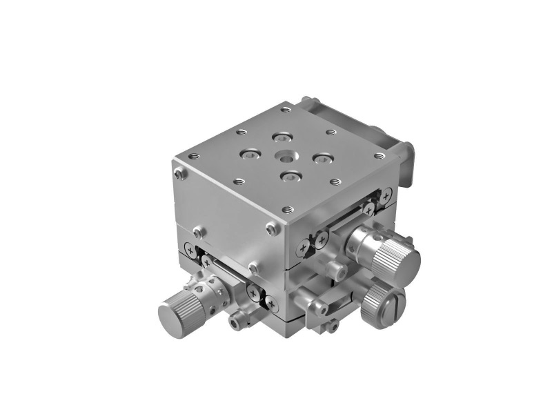 Goniometr 40X40mm z niklowaniem, łożyska EXC, 2-osiowy, +/-10 stopni, 40mm wysokość osi, przekładnia ślimakowa, M3 gwint — zdjęcie produktu, nr katalogowy GOHT-40B40