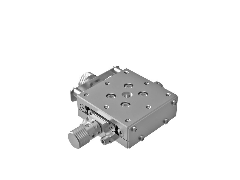Goniometr 40X40mm z niklowanym wykończeniem, łożyska EXC, 1-osiowy, +/-8°, wysokość osi 60mm, praworęczny, przekładnia ślimakowa, gwint M3 — zdjęcie produktu, nr katalogowy GOHT-40A60R