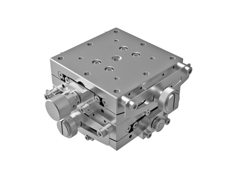 Goniometr 60X60mm z niklowaniem, łożyska EXC, 2-osiowy, +/-10 stopni, 85mm wysokość osi, przekładnia ślimakowa, M4 gwint — zdjęcie produktu, nr katalogowy GOHT-60B85