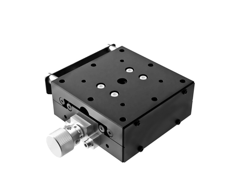 Goniometr 60x60mm, łożyska EXC, 1-osiowy, +/-20°, wysokość osi 35mm, prawoskrętny, napęd ślimakowy, gwinty M4 — zdjęcie produktu, nr katalogowy GOHT-60A35BR