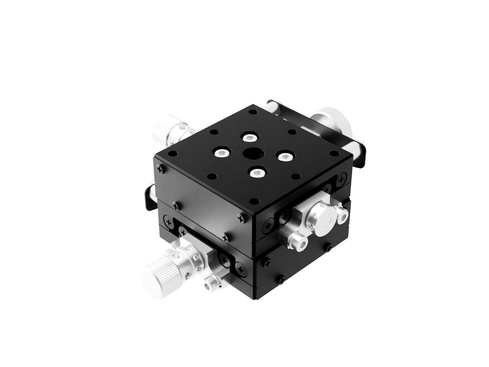 Goniometr 40X40mm, łożyska EXC, 2-osiowy, +/-8 stopni, 60mm wysokość osi, prawoskrętny, przekładnia ślimakowa, M3 gwint — zdjęcie produktu, nr katalogowy GOHT-40B60BR