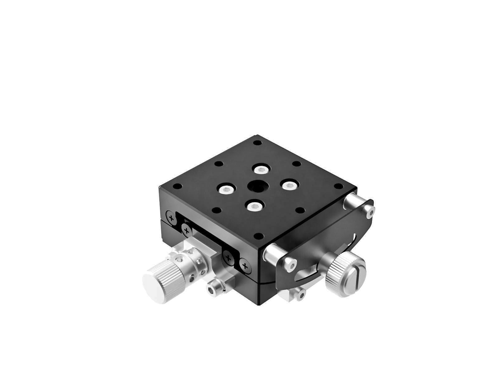 Goniometr 40X40mm, łożyska EXC, 1-osiowy, +/-20 stopni, wysokość osi 20mm, przekładnia ślimakowa, gwint 6-32 — zdjęcie produktu, nr katalogowy GOHT-40A20BUU