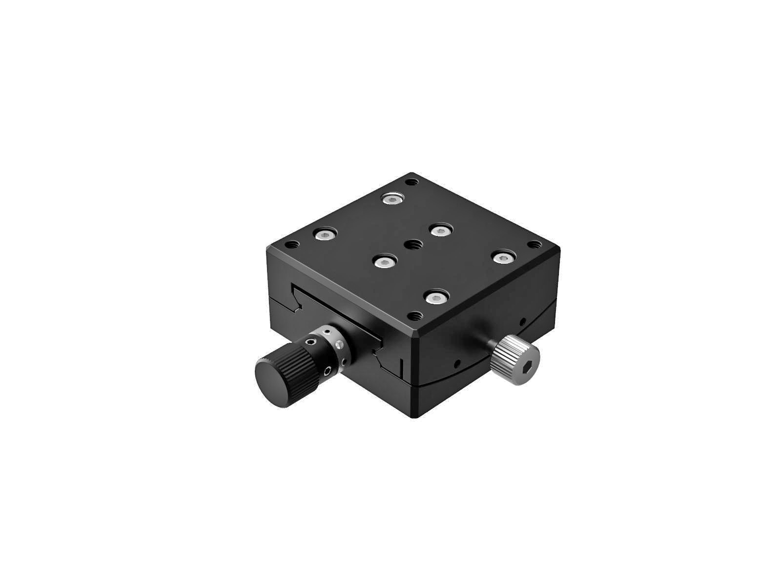 Goniometr 40X40mm, mosiężny V-grawer, 1-osiowy, +/-8°, wysokość osi 40mm, przekładnia ślimakowa, gwint M4 — zdjęcie produktu, nr katalogowy GOHB-40A40