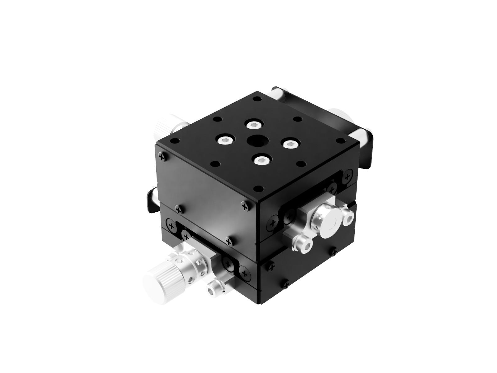 Goniometr 40X40mm, łożyska EXC, 2-osiowy, +/-10 stopni, 40mm wysokość osi, prawoskrętny, przekładnia ślimakowa, M3 gwint — zdjęcie produktu, nr katalogowy GOHT-40B40BR