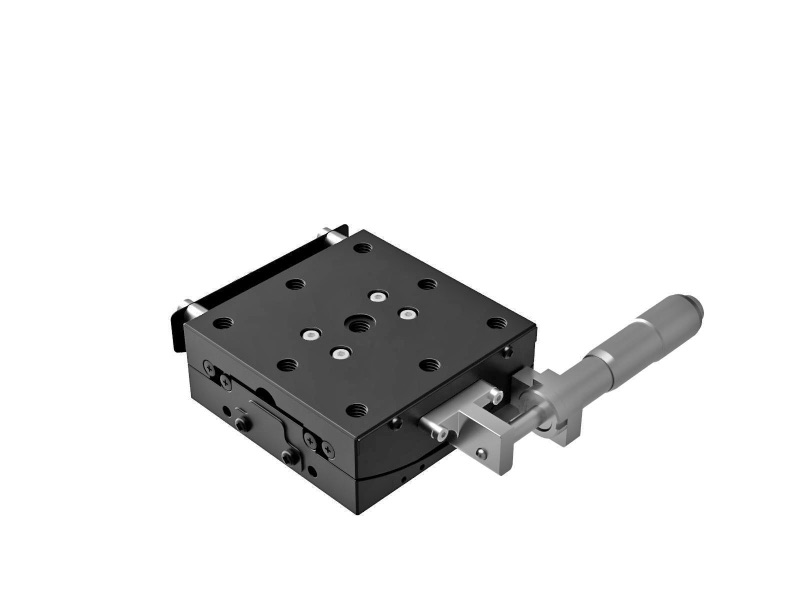 Goniometr 65X65 mm, łożyska EXC, 1 oś, +/-10 stopni, wysokość osi 50 mm, mikrometr, gwint M6 — zdjęcie produktu, nr katalogowy GOHT-65A50BMS-M6