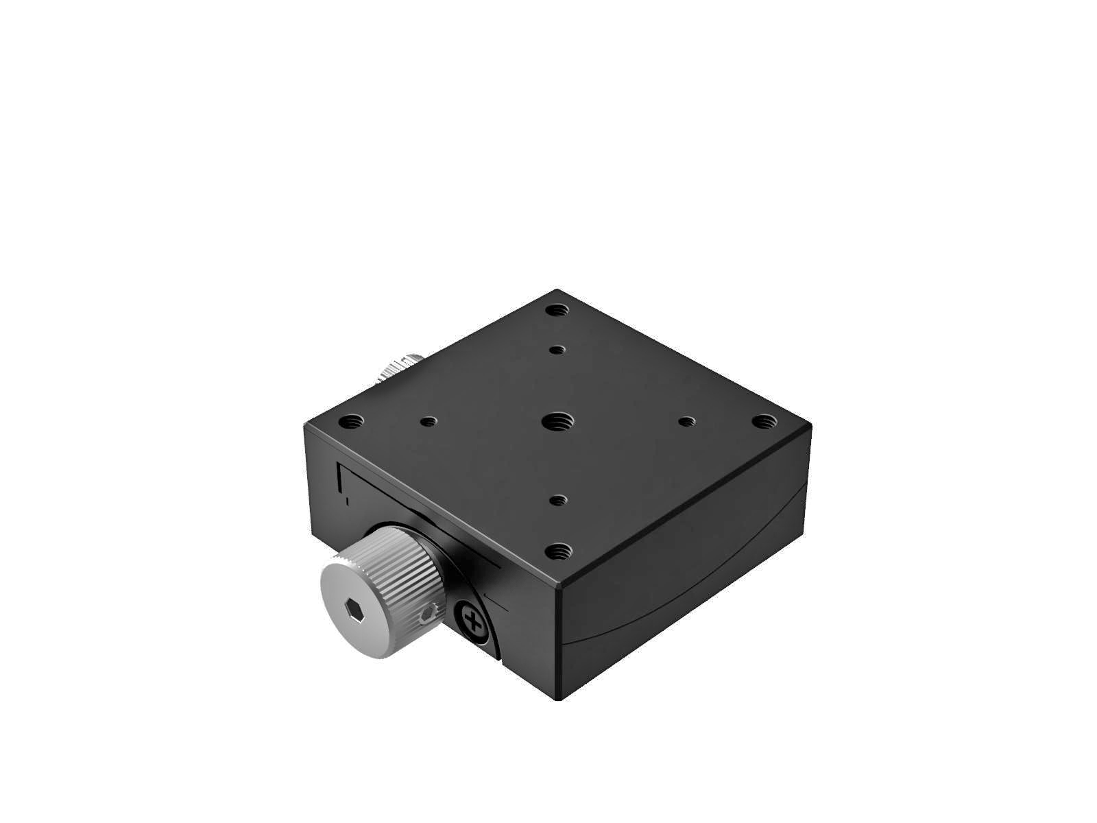 Goniometr 40X40mm, mosiężny wpust, 1-osiowy, +/-20 stopni, 35mm wysokość osi, praworęczny, przekładnia ślimakowa, gwint M3 — zdjęcie produktu, nr katalogowy GOH-40A35R