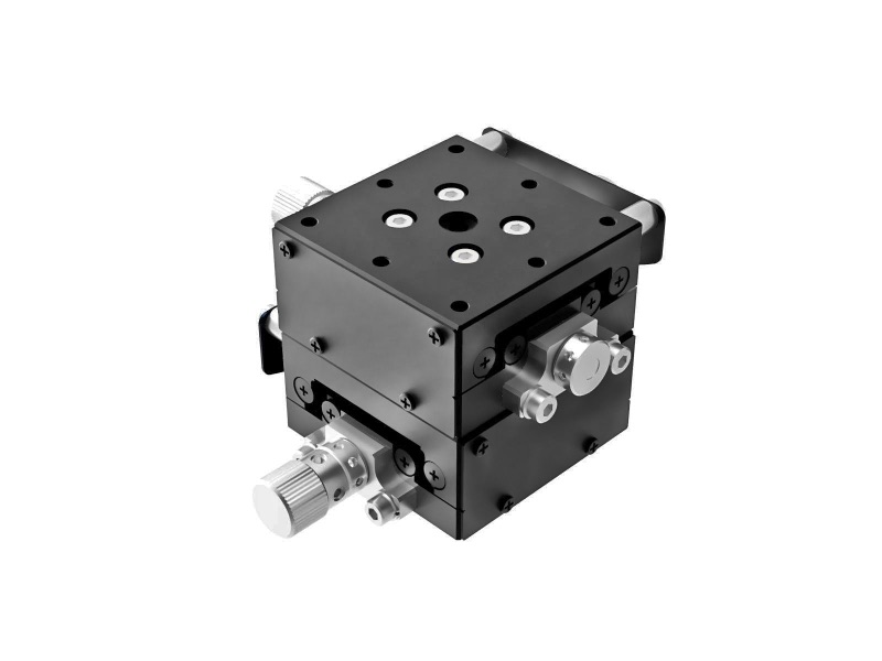 Goniometr 40X40mm, łożyska EXC, 2-osiowy, +/-20 stopni, 20mm wysokość osi, prawoskrętny, przekładnia ślimakowa, M3 gwint — zdjęcie produktu, nr katalogowy GOHT-40B20BR