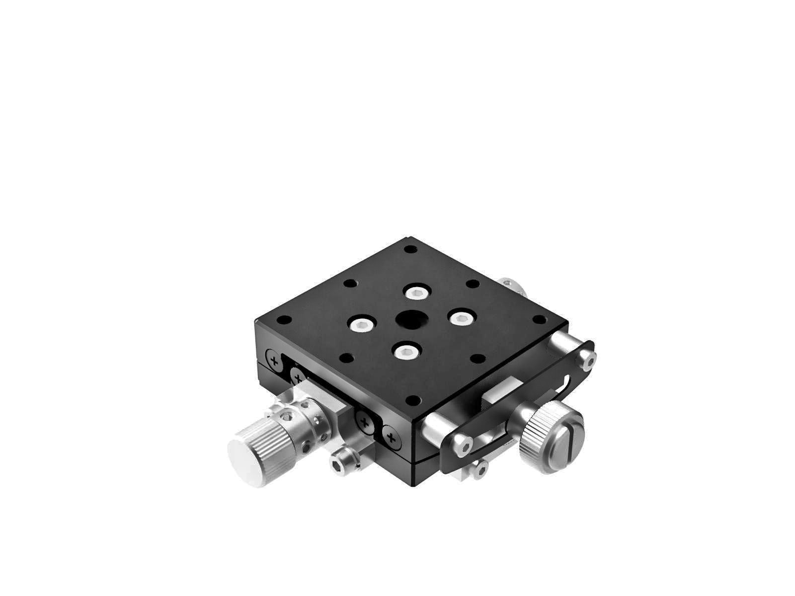 Goniometr 40X40mm, łożyska EXC, 1-osiowy, +/-8 stopni, wysokość osi 60mm, przekładnia ślimakowa, gwint 6-32 — zdjęcie produktu, nr katalogowy GOHT-40A60BUU