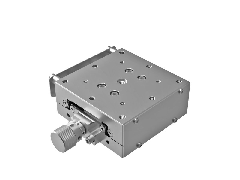 Goniometr 60x60mm z powłoką niklową, łożyska EXC, 1-osiowy, +/-15°, wysokość osi 60mm, prawoskrętny, napęd ślimakowy, gwinty M4 — zdjęcie produktu, nr katalogowy GOHT-60A60R