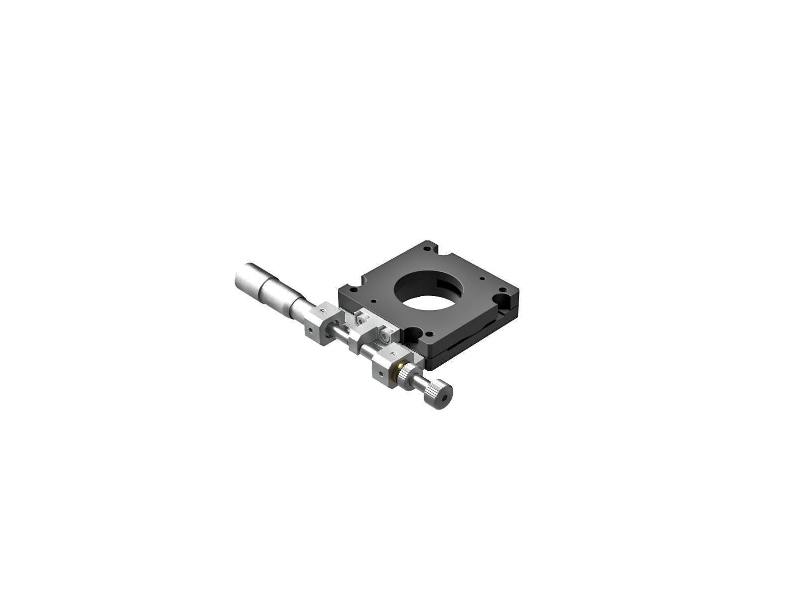 Stolik obrotowy z łożyskiem EXC, stalowy, kwadrat 40x40mm, precyzyjna regulacja +/-10°, napęd mikrometryczny prawoskrętny, gwinty M3 — zdjęcie produktu, nr katalogowy KSPT-406MRH