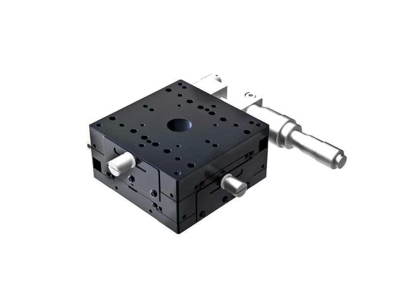Łożysko krzyżowo-rolkowe 80X80mm, aluminiowe, stolik XY, boczny mikrometr różnicowy, +/-7.5mm, gwinty M4, prawoskrętne — zdjęcie produktu, nr katalogowy TAM-802SRDM