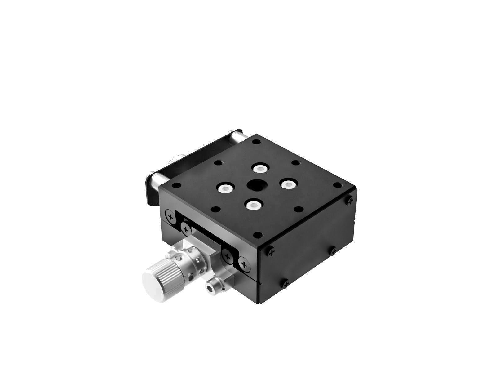 Goniometr 40X40mm, łożyska EXC, 1-osiowy, +/-20 stopni, wysokość osi 20mm, praworęczny, przekładnia ślimakowa, gwint 6-32 — zdjęcie produktu, nr katalogowy GOHT-40A20BRUU
