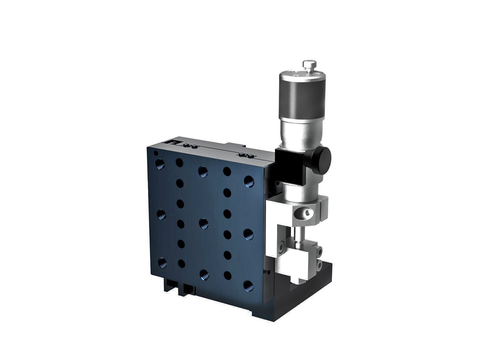 Łożysko krzyżowo-rolkowe 65X65mm, aluminiowe, stolik Z, (pionowa platforma/podstawa pozioma) mikrometr śrubowy sub-mikronowy boczny, +/-6.5mm, gwinty 1/4-20, prawoskrętne — zdjęcie produktu, nr katalogowy TAM-653RLWPUU