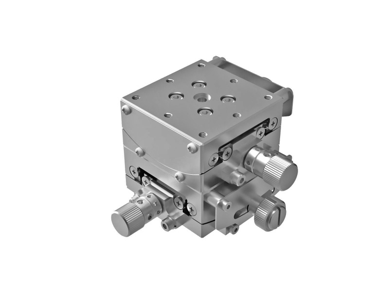 Goniometr 40X40mm z niklowaniem, łożyska EXC, 2-osiowy, +/-20 stopni, 20mm wysokość osi, przekładnia ślimakowa, M3 gwint — zdjęcie produktu, nr katalogowy GOHT-40B20
