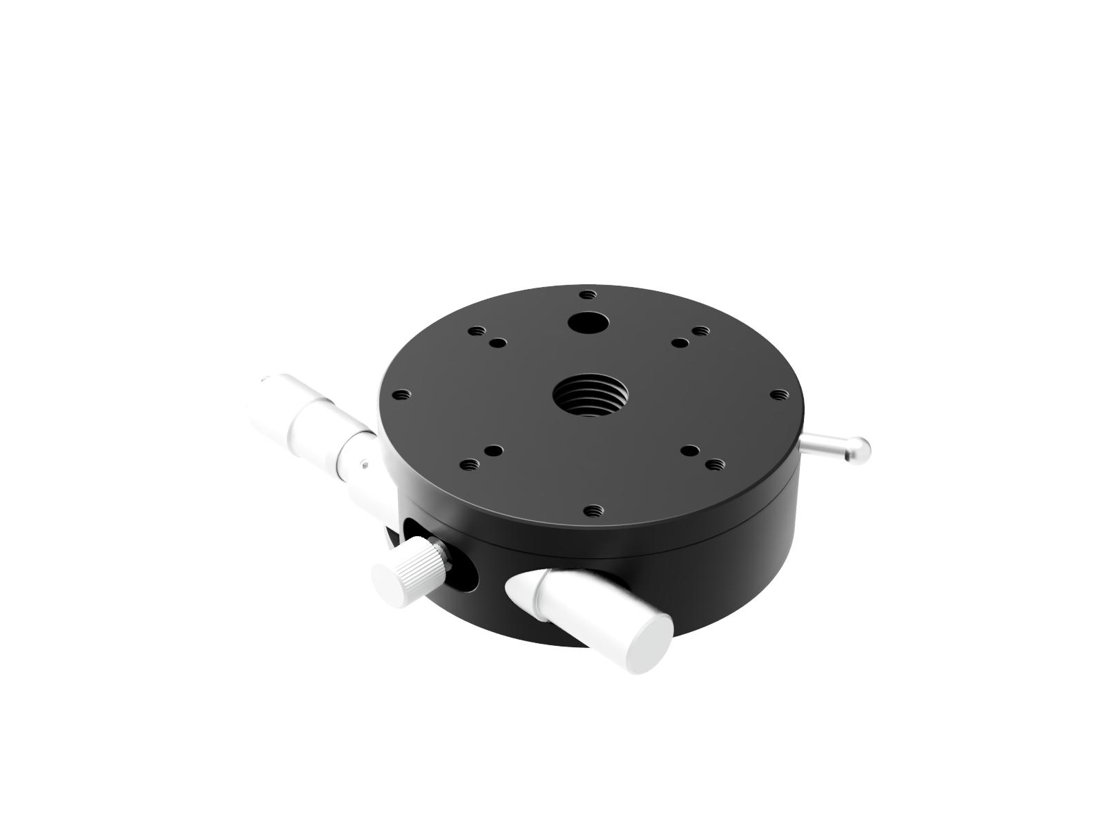 Stolik obrotowy z łożyskiem szlifowanym, średnica 80mm, aluminiowy, 360° ręczny obrót, +/-5° precyzyjna regulacja, napęd mikrometryczny, gwinty M4 — zdjęcie produktu, nr katalogowy KSPA-806M