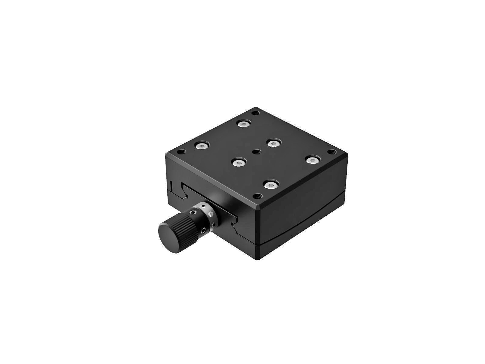 Goniometr 40X40mm, mosiężny z rowkiem V, 1-osiowy, +/-4°, wysokość osi 100mm, praworęczny, przekładnia ślimakowa, gwint M4 — zdjęcie produktu, nr katalogowy GOHB-40A100R