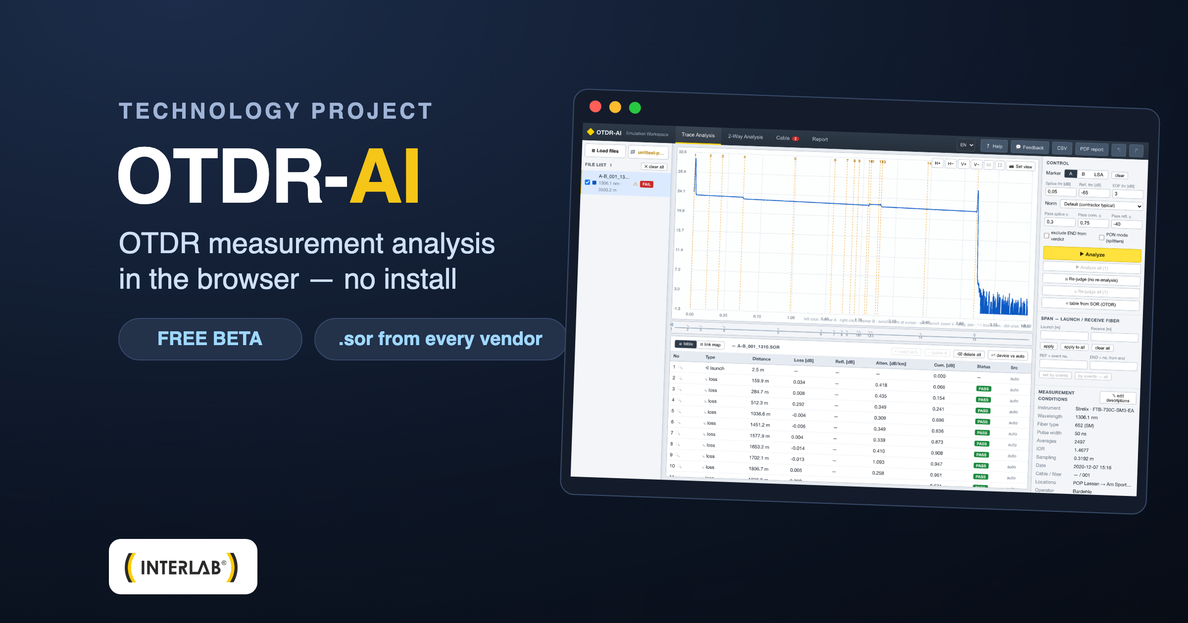 OTDR-AI — browser-based OTDR trace analysis (free beta)