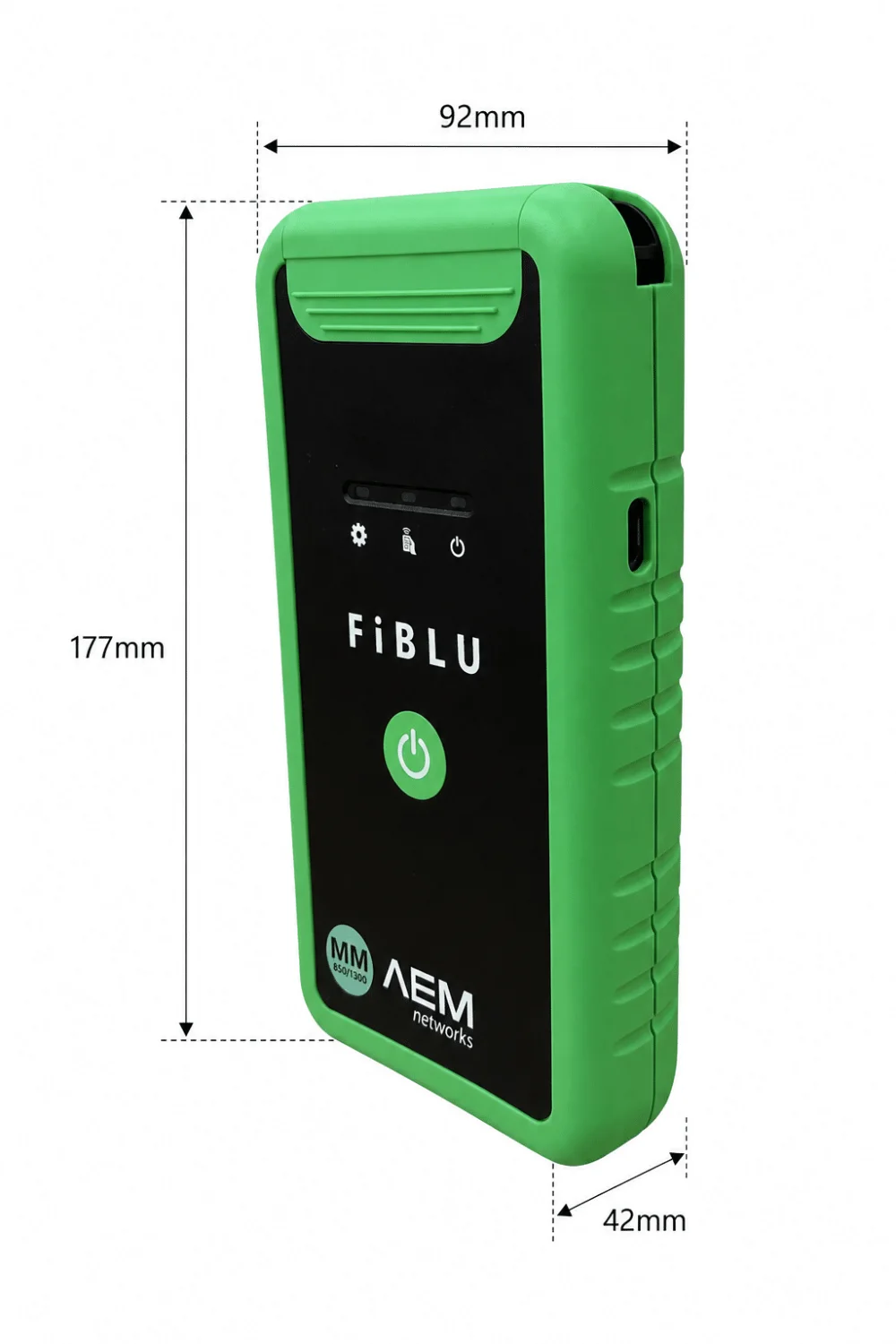 Dimensions and interfaces of the handheld AEM FiBLU certifier