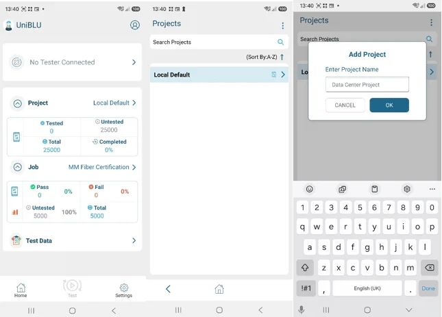 Creating a project in the UniBLU app