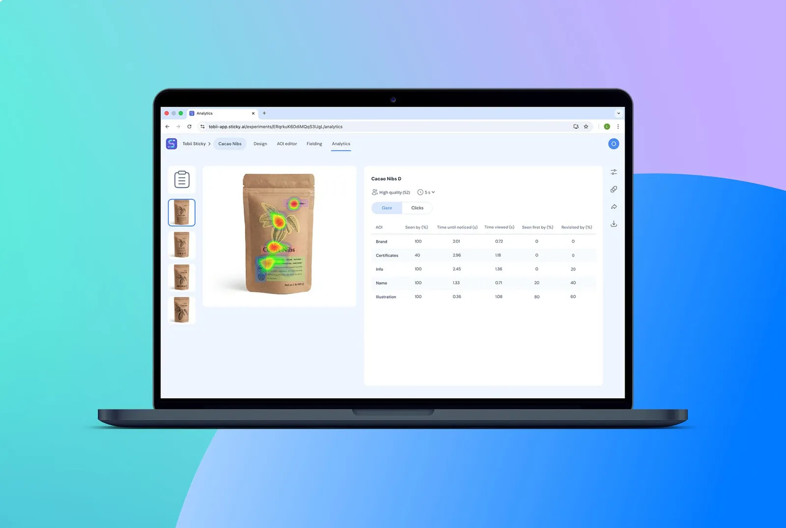 Sticky by Tobii — panel wyników na ekranie laptopa